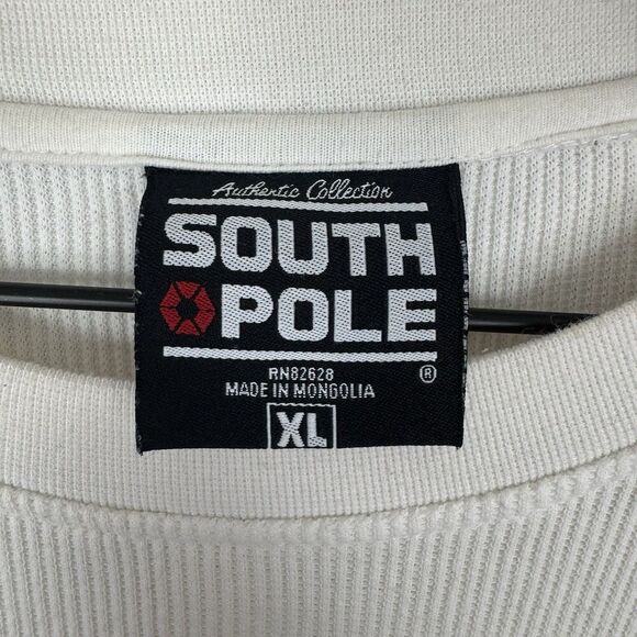 Vtg‎ Southpole Shirt Mens XL Ivory Large Graphic Thermal Ribbed Knit Y2K Flaws - Picture 8 of 16